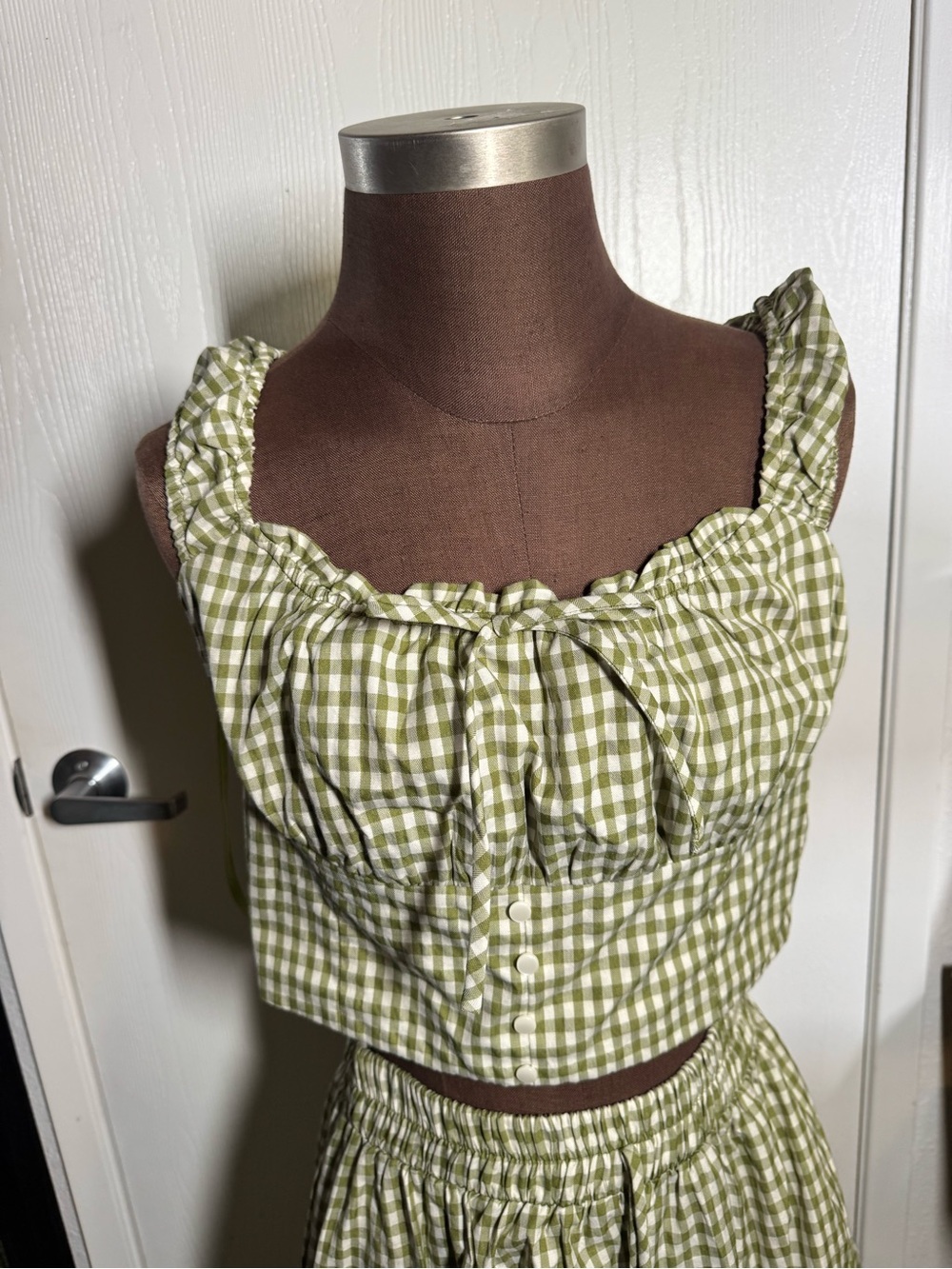 Gingham Maxi Skirt in Light Green - Women's - Picture 2 of 4